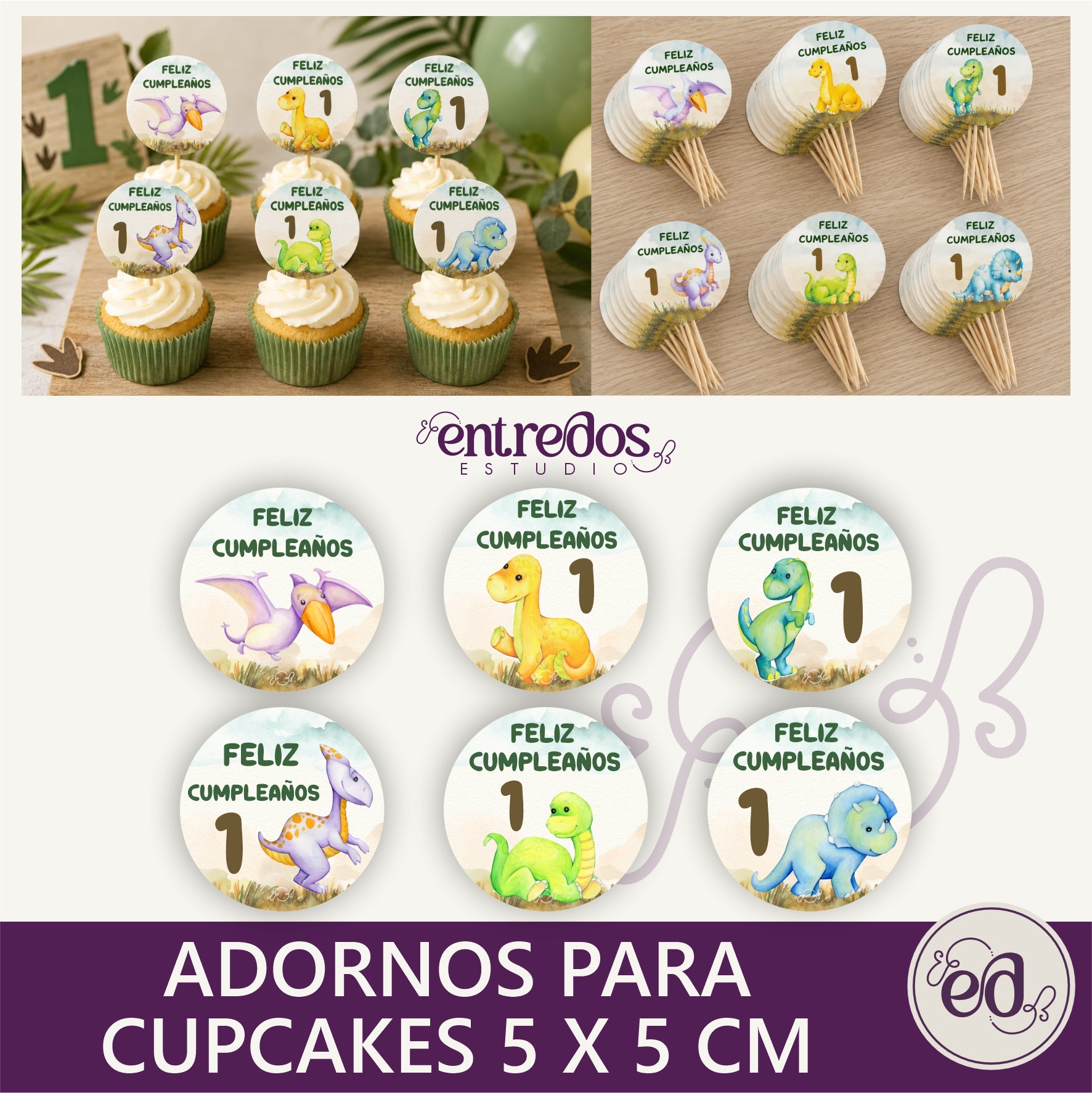 Decoración para Cupcakes DINO BABY 1 Año