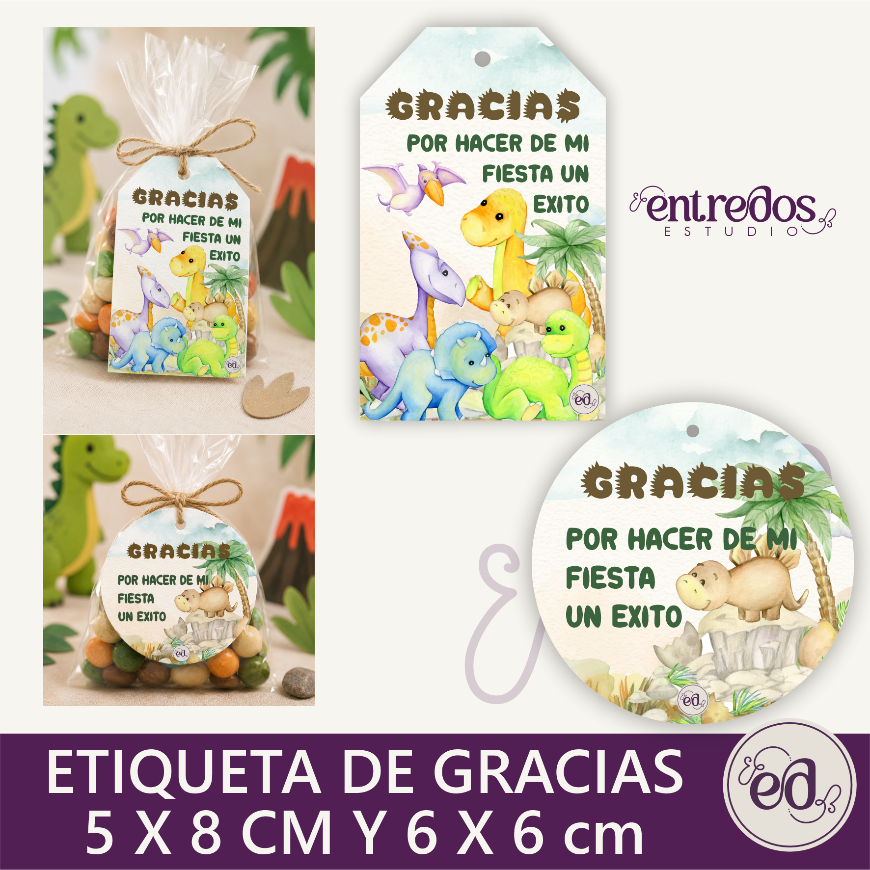 Etiquetas de agradecimiento DINO BABY 1 Año