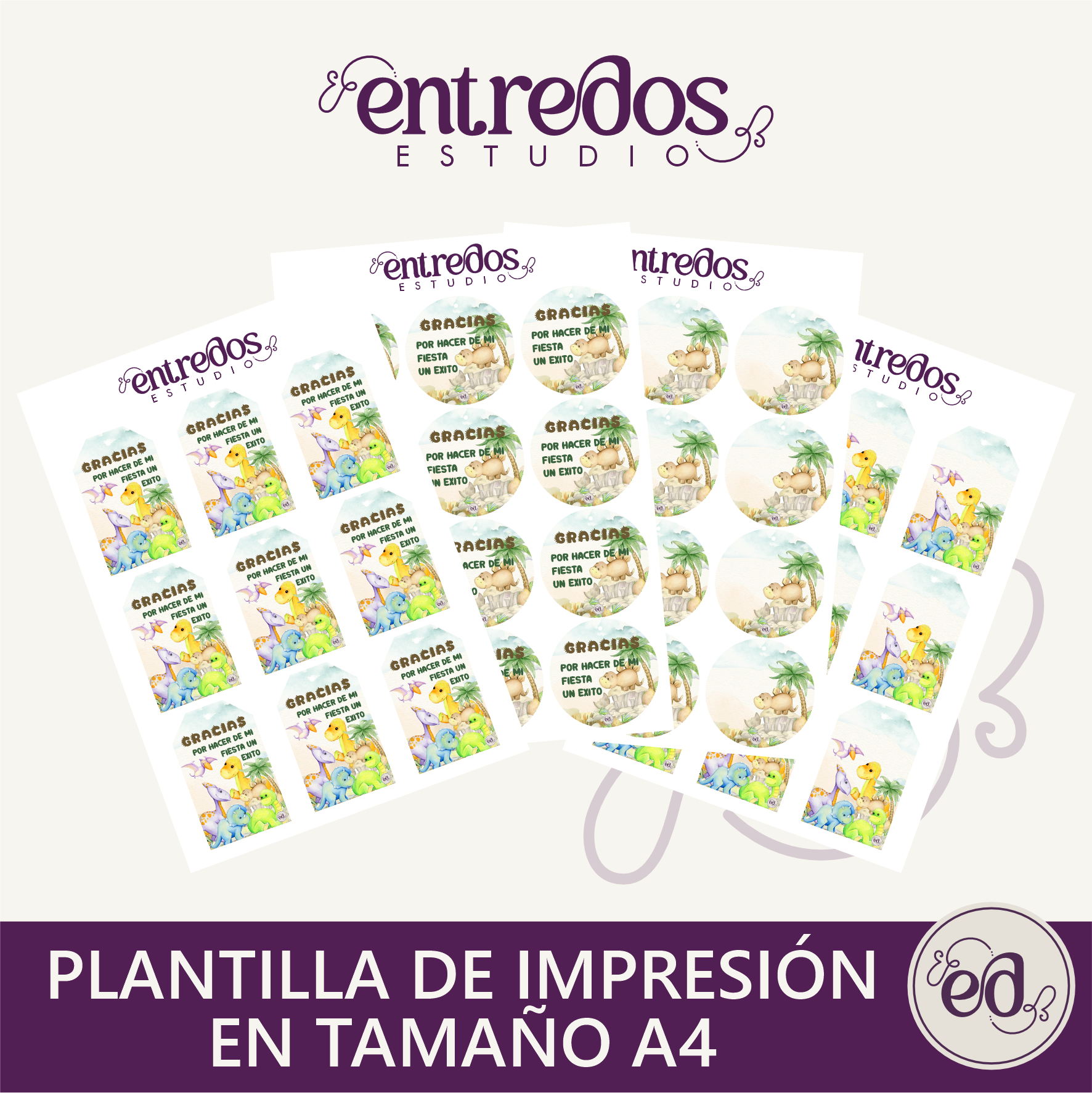 Etiquetas de agradecimiento DINO BABY 1 Año