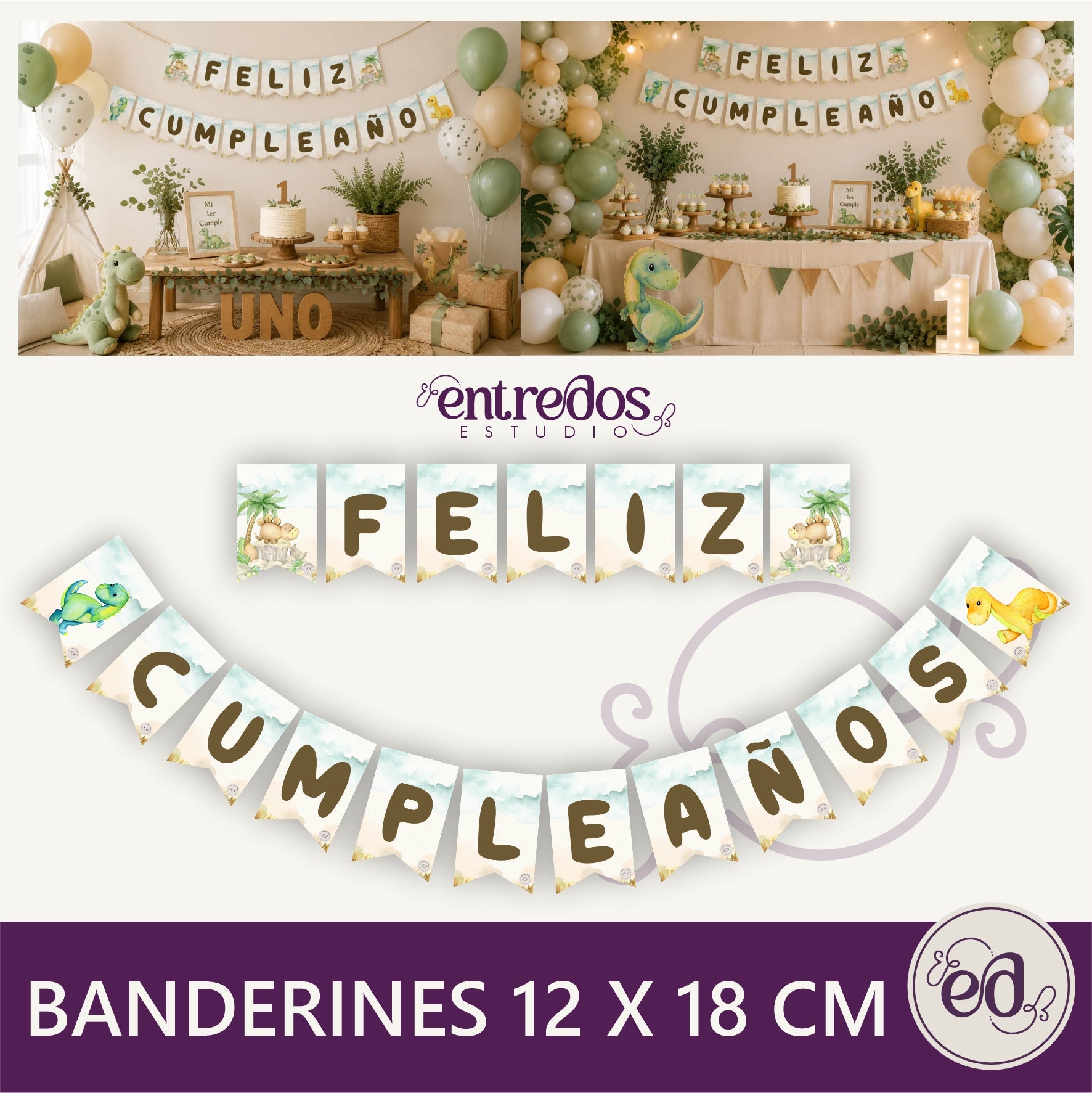 banderines DINO BABY 1 Año