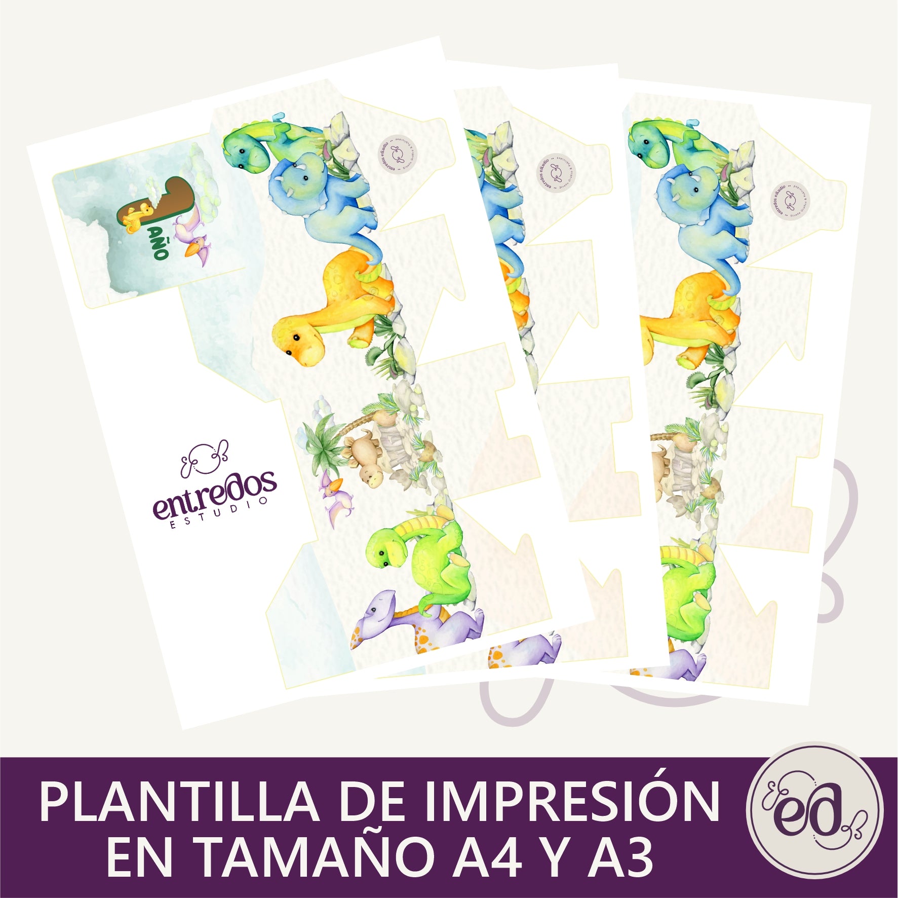 Caja sorpresa DINO BABY - Diseño digital imprimible para 1 año