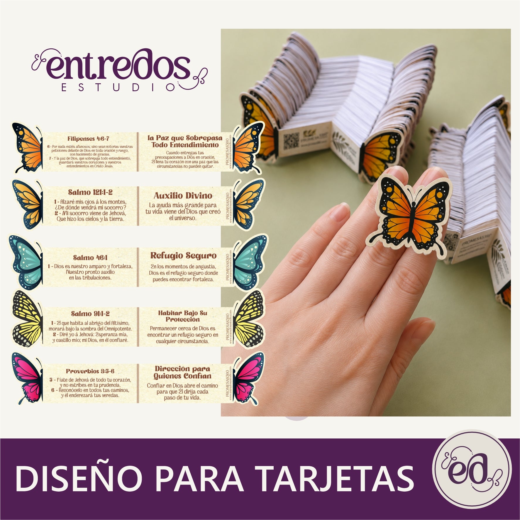 Tarjetas Marcapáginas Cristianas con Mariposas – Plantillas Digitales para Imprimir | Promesas360 para la ansiedad