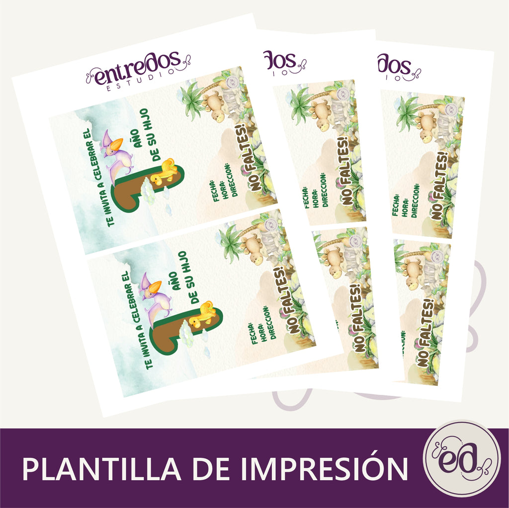 Invitación Digital Editable DINO BABY para 1 Año