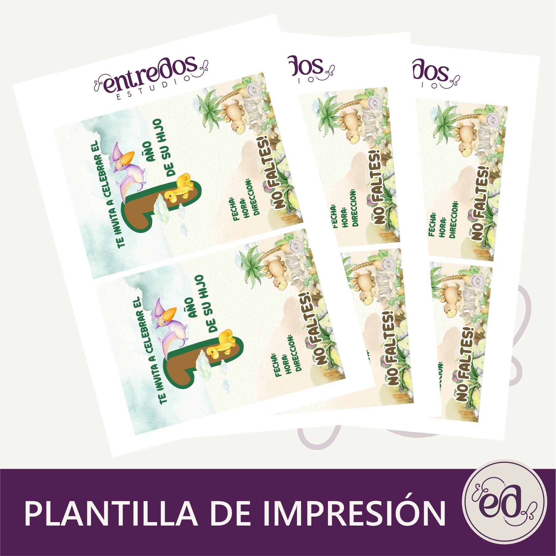 Invitación Digital Editable DINO BABY para 1 Año